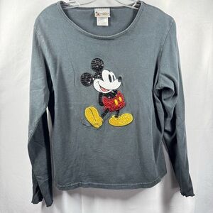 Disney Mickey Mouse Girl’s Large Black and Red‎ Long Sleeve Tee Embellished